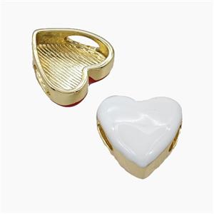 Copper Heart Beads White Enamel FlatHole Gold Plated, approx 20mm, 3-9mm hole [FD29830]