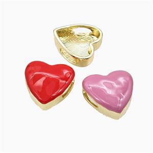 Copper Heart Beads Enamel FlatHole Gold Plated Mixed, approx 20mm, 3-9mm hole [FD29833]