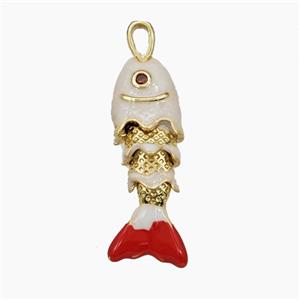 Copper Fish Pendant White Enamel Gold Plated, approx 8-26mm [FD29843]