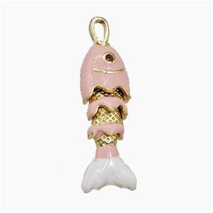 Copper Fish Pendant Pink Enamel Gold Plated, approx 8-26mm [FD29844]