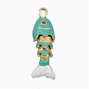 Copper Fish Pendant Green Enamel Gold Plated, approx 8-26mm [FD29845]