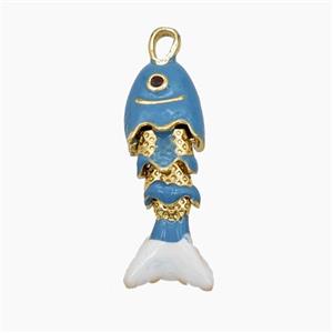 Copper Fish Pendant Blue Enamel Gold Plated, approx 8-26mm [FD29846]