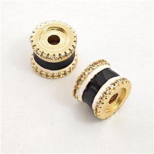 Copper Tube Beads Pave Zirconia White Black Enamel Gold Plated, approx 8-10mm [FD29855]
