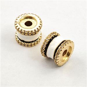 Copper Tube Beads Pave Zirconia White Enamel Gold Plated, approx 8-10mm [FD29856]