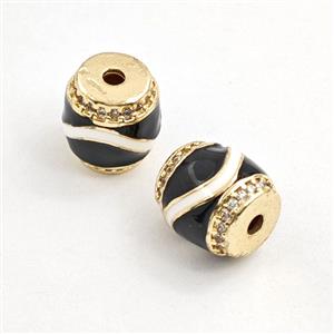 Copper Barrel Beads Pave Zirconia Black Enamel Gold Plated, approx 9-10mm [FD29857]