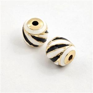 Copper Barrel Beads White Black Enamel Gold Plated, approx 9mm [FD29861]