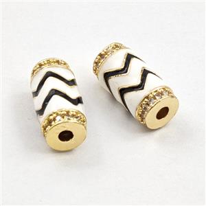 Copper Tube Beads Pave Zirconia White Black Enamel Wave Column Gold Plated, approx 6-13mm [FD29863]