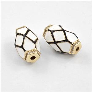 Copper Barrel Beads Pave Zirconia Black White Enamel Gold Plated, approx 9-15mm [FD29867]