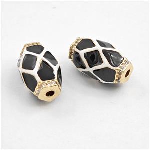 Copper Barrel Beads Pave Zirconia White Black Enamel Gold Plated, approx 9-15mm [FD29868]