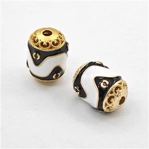Copper Tube Beads Pave Zirconia White Enamel Gold Plated, approx 9-13mm [FD29869]