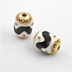 Copper Tube Beads Pave Zirconia Black Enamel Gold Plated, approx 9-13mm [FD29870]
