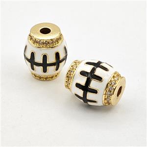 Copper Barrel Beads Pave Zirconia Rugby Black White Enamel Gold Plated, approx 10-13mm [FD29871]