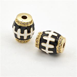 Copper Barrel Beads Pave Zirconia Rugby White Black Enamel Gold Plated, approx 10-13mm [FD29872]