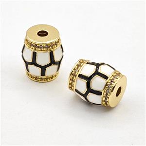 Copper Barrel Beads Pave Zirconia Tortoise White Enamel Gold Plated, approx 10-12mm [FD29873]