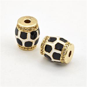 Copper Barrel Beads Pave Zirconia Tortoise Black Enamel Gold Plated, approx 10-12mm [FD29874]