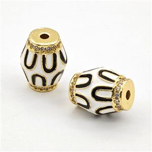 Copper Barrel Beads Pave Zirconia White Enamel Gold Plated, approx 12-15mm [FD29875]
