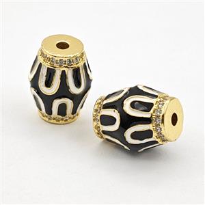Copper Barrel Beads Pave Zirconia Black Enamel Gold Plated, approx 12-15mm [FD29876]