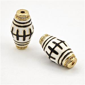 Copper Barrel Beads Pave Zirconia Rugby White Enamel Gold Plated, approx 11-20mm [FD29877]