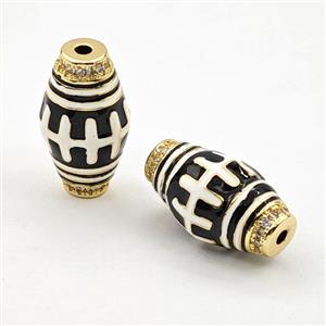 Copper Barrel Beads Pave Zirconia Rugby Black Enamel Gold Plated, approx 11-20mm [FD29878]
