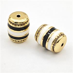 Copper Tube Beads Pave Zirconia White Enamel Column Gold Plated, approx 12-15mm [FD29879]