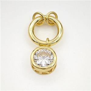 Circle Cubic Zirconia Copper Pendant Gold Plated, approx 11mm, 15mm dia [FD29882]
