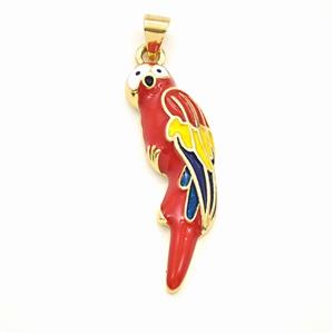 Copper Birds Pendant Red Enamel Gold Plated, approx 10-30mm [FD29886]