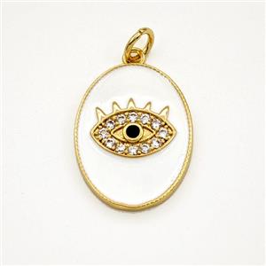 Copper Evil Eye Pendant Pave Zirconia White Enamel Oval Gold Plated, approx 15-19mm [FD29888]