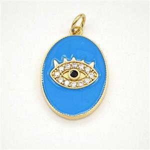 Copper Evil Eye Pendant Pave Zirconia Blue Enamel Oval Gold Plated, approx 15-19mm [FD29889]