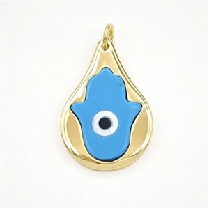 Copper Teardrop Pendant Pave Turquoise Hamsahand Eye Gold Plated, approx 15-23mm [FD29902]