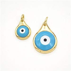Copper Teardrop Pendant Pave Turquoise Evil Eye Gold Plated, approx 12mm [FD29903-12MM]