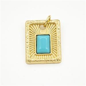 Copper Rectangle Pendnat Pave Turquoise Gold Plated, approx 13-16mm [FD29904]