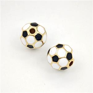 Copper Round Football Beads White Black Enamel Sports Gold Plated, approx 9mm [FD29905]