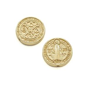 Copper Jesus Beads Coin Gold Plated, approx 14mm [FD29906]