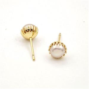 Copper Earring studs Pave Zircon, Gold Plated, approx 7mm [FD29908]