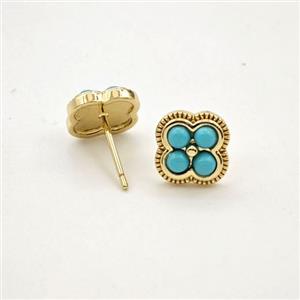 Copper Earring studs Pave Zircon, Gold Plated, approx 9-11mm [FD29910]