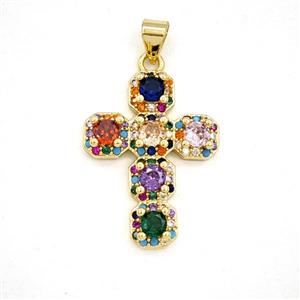 Copper Cross Pendant Pave Zirconia Gold Plated, approx 18-25mm [FD29948]