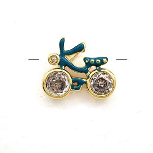 Copper Bicycle Pendant Pave Zirconia Green Enamel Bike Gold Plated, approx 12-15mm [FD29986]