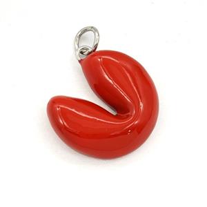 Fortune Cookie Charms Copper Pendant Red Enamel Platinum Plated, approx 18mm [FD30087]