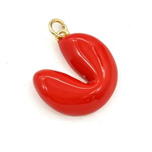 Fortune Cookie Charms Copper Pendant Red Enamel Gold Plated, approx 18mm [FD30090]