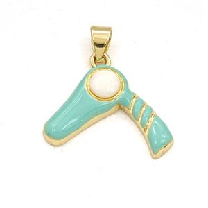 Copper HairDryer Pendant Green Enamel Gold Plated, approx 16-20mm [FD30096]