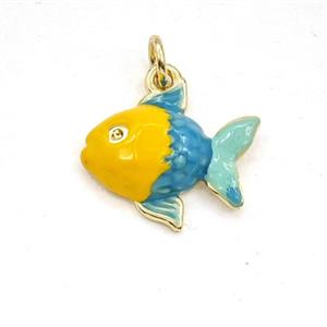 Copper Fish Pendant Multicolor Enamel Gold Plated, approx 15-16mm [FD30132]