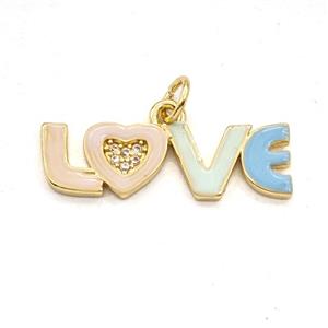 Copper LOVE Pendant Pave Zirconia Multicolor Enamel Gold Plated, approx 8-26mm [FD30161]