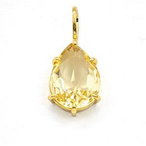 Yellow Crystal Glass Teardrop Pendant Gold Plated, approx 12-18mm [FD30286]