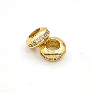 Copper Rondelle Beads Pave Zirconia Large Hole Gold Plated, approx 10mm [FD30302]
