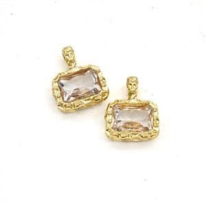 Cubic Zirconia Copper Rectangle Pendant Gold Plated, approx 9-11mm [FD30315]