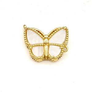 Copper Butterfly Connector Pave White Shell Gold Plated, approx 15-19mm [FD30334]