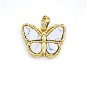 Copper Butterfly Pendant Pave Howlite Gold Plated, approx 15-19mm [FD30377]