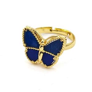 Copper Butterfly Rings Pave Blue Shell Adjustable Gold Plated, approx 15-19mm, 18mm dia [FD30427]