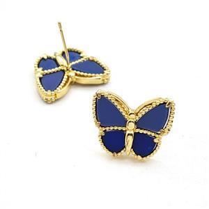 Copper Butterfly Stud Earrings Pave Shell Gold Plated, approx 15-19mm [FD30432]