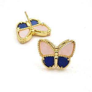 Copper Butterfly Stud Earrings Pave Shell Gold Plated, approx 15-19mm [FD30444]